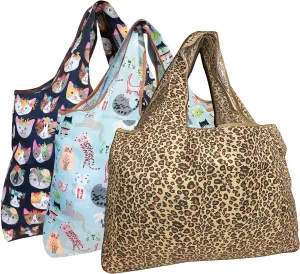 alldyrew Large Foldable Tote Nylon Reusable Grocery Bag, 3 Pack