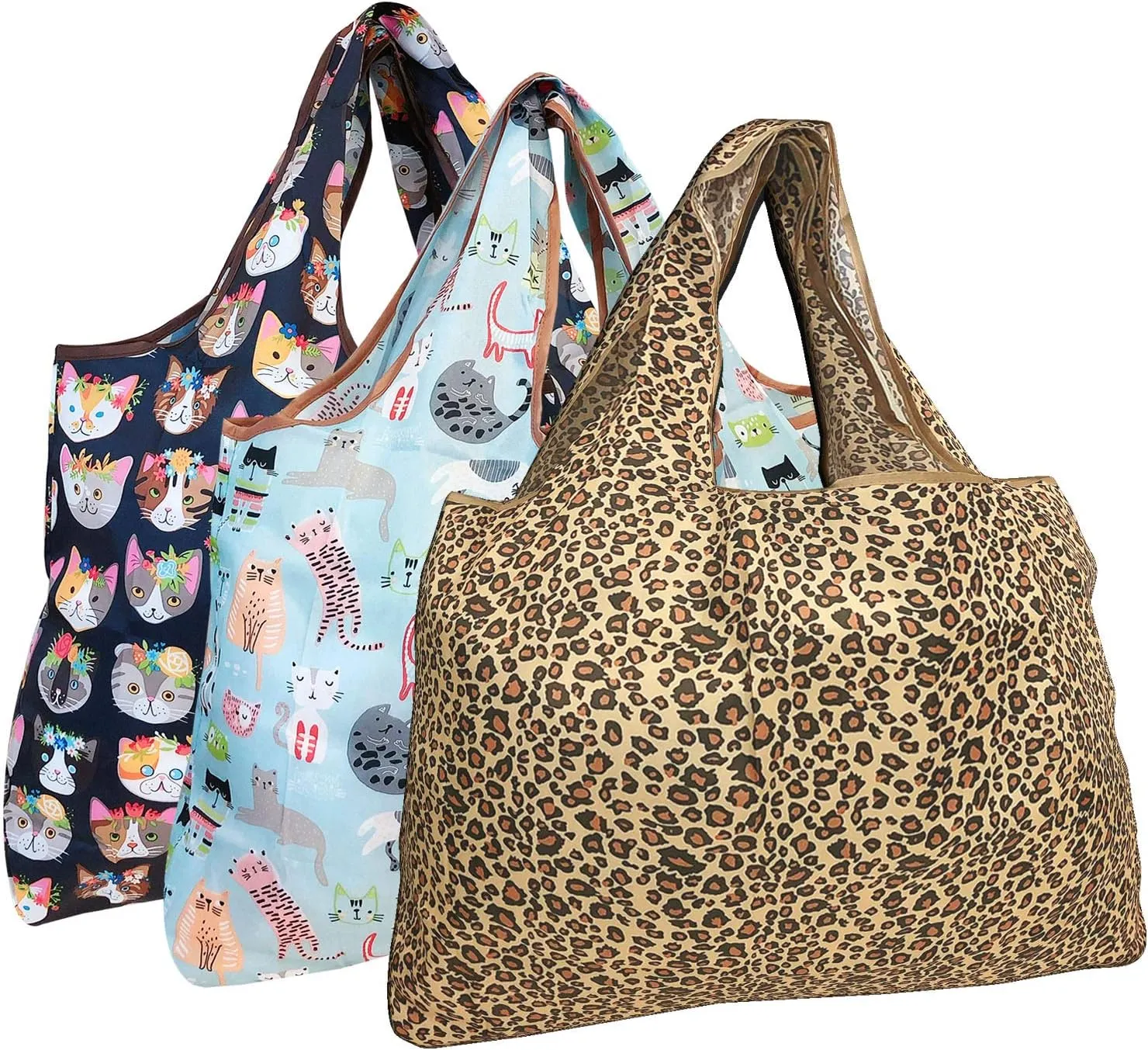 alldyrew Large Foldable Tote Nylon Reusable Grocery Bag, 3 Pack