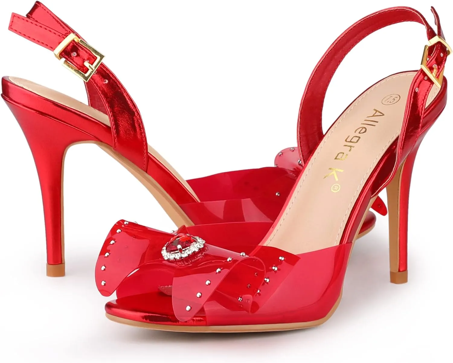 Allegra K Women's Cute Bow Rhinestone Crystal Embellished Peep Toe Slingback Stiletto Heels Sandals