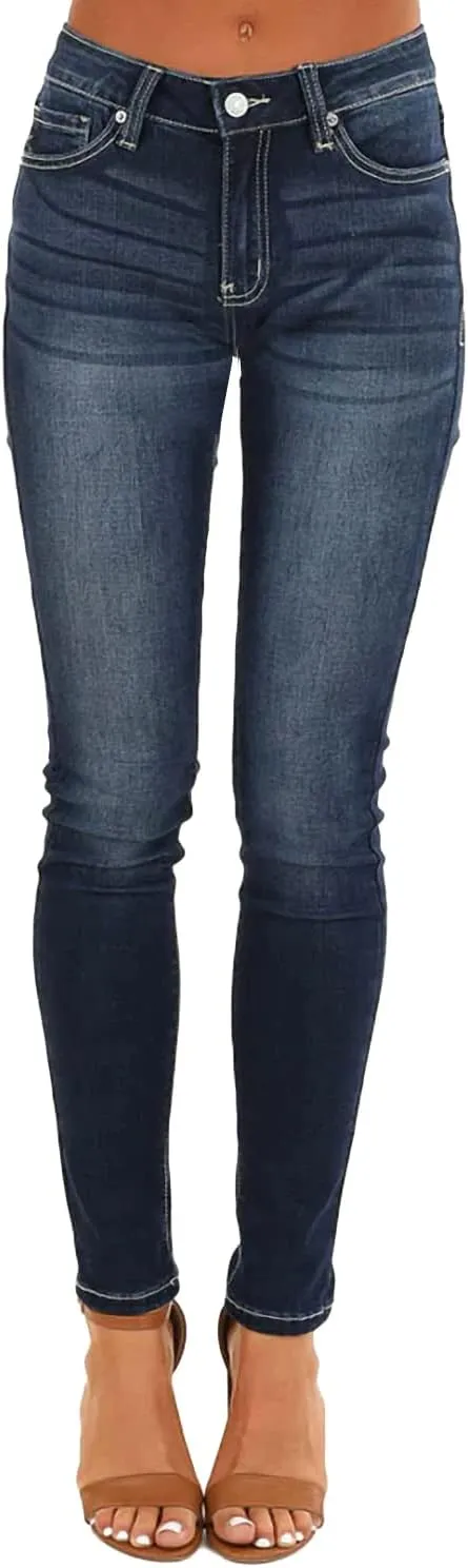 Allimy Women's High Rise Skinny Stretch Button Ripped Jeans High Waisted Destroyed Denim Pants