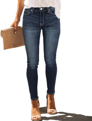 Allimy Women's High Rise Skinny Stretch Button Ripped Jeans High Waisted Destroyed Denim Pants