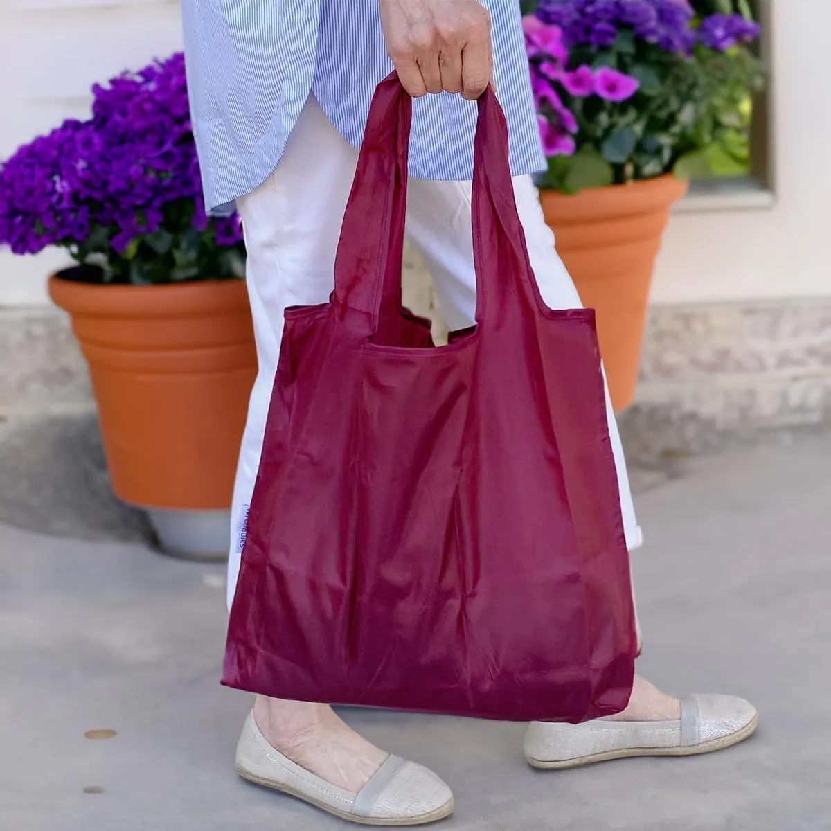 allydrew Large & Small Foldable Tote Nylon Reusable Grocery Bags, Set of 2