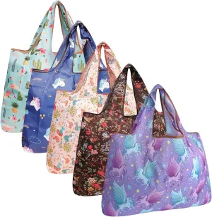 allydrew Large Foldable Tote Nylon Reusable Grocery Bags, 5 Pack