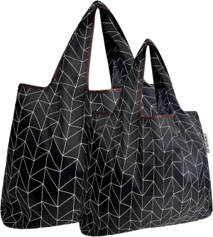 allydrew P73983 Large & Small Foldable Tote Nylon Reusable Grocery Bags, Set of 2