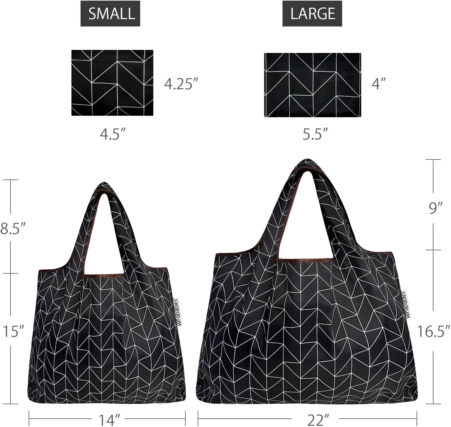 allydrew P73983 Large & Small Foldable Tote Nylon Reusable Grocery Bags, Set of 2