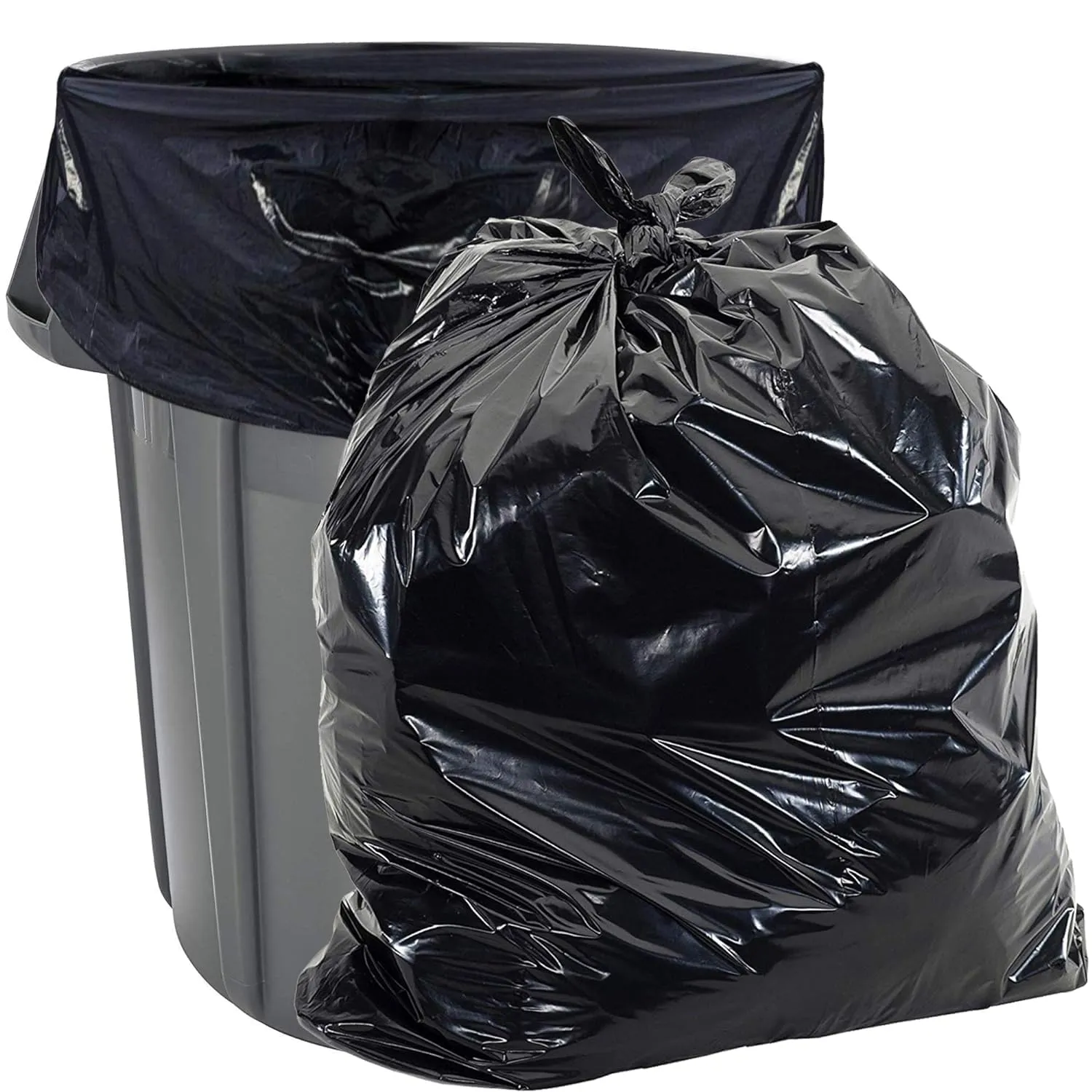 Aluf Plastics Gallon Size 55-60 Typically 38" x 58" 2.0 MIL Black Heavy Duty Garbage Bags - Pack of 100 - For Contractor, Outdoor, Construction, & Storage