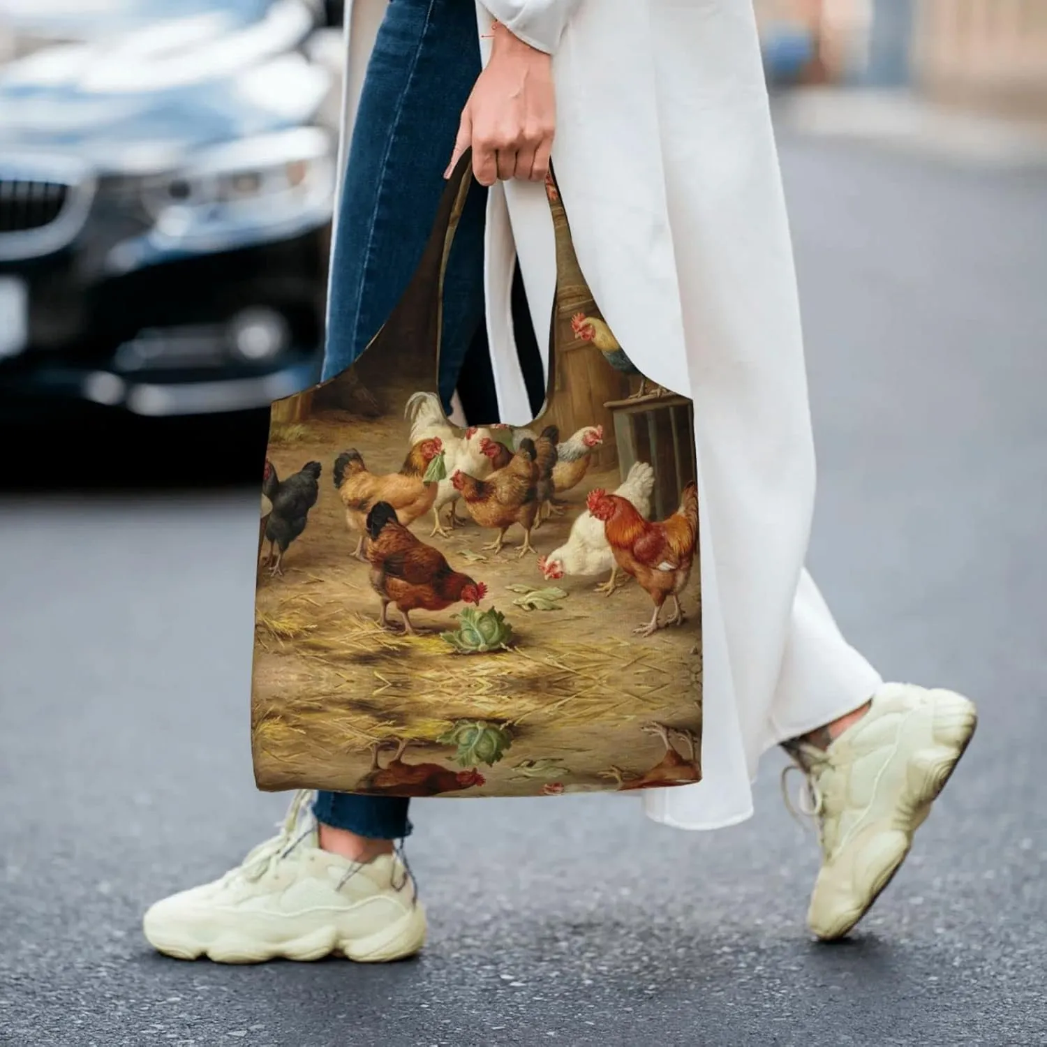 AMAZWI Red White Mushroom Canvas Tote Bag,Kitchen Reusable Grocery Bags,Work Handbag Tote,Weekender Bag Shopper Handbag