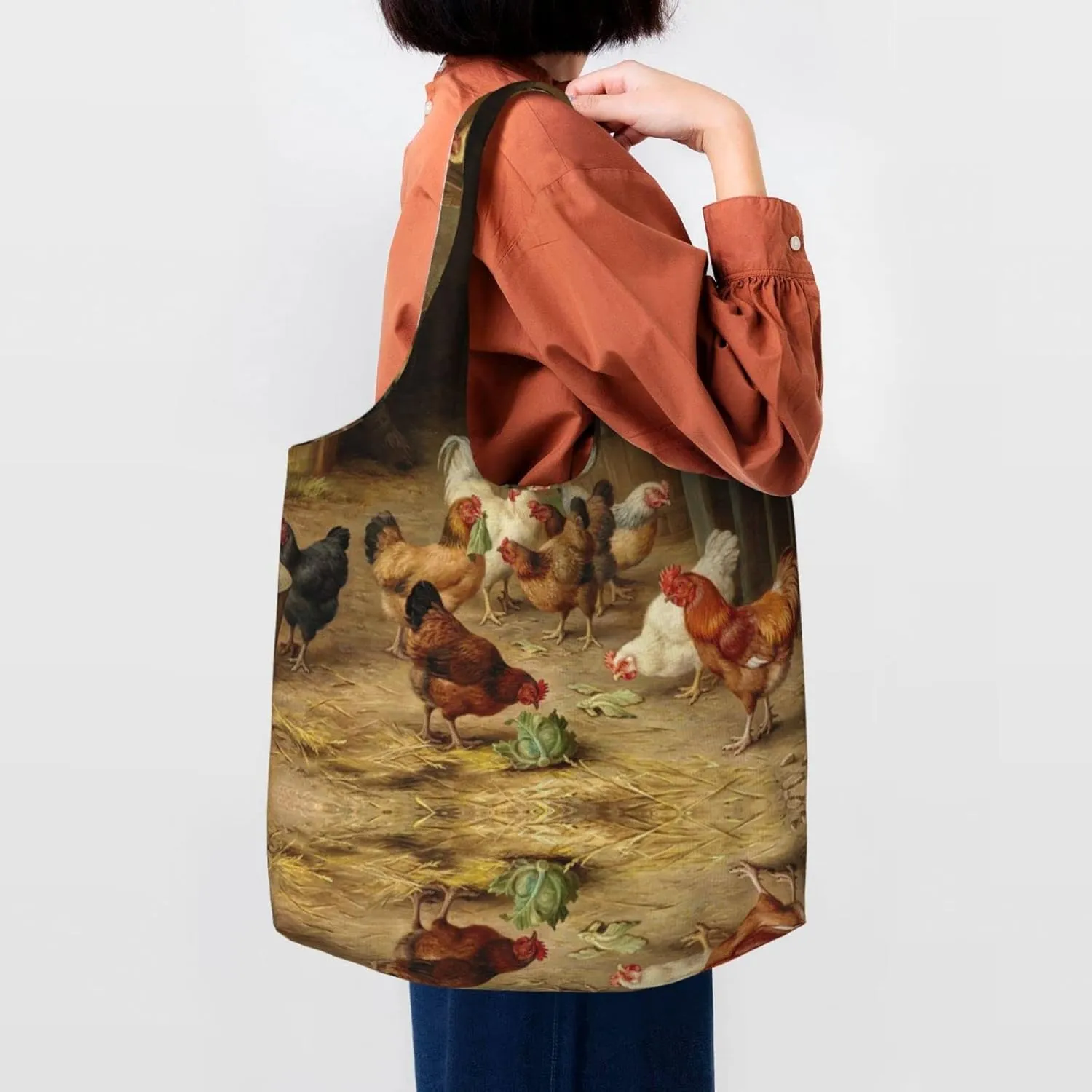 AMAZWI Red White Mushroom Canvas Tote Bag,Kitchen Reusable Grocery Bags,Work Handbag Tote,Weekender Bag Shopper Handbag