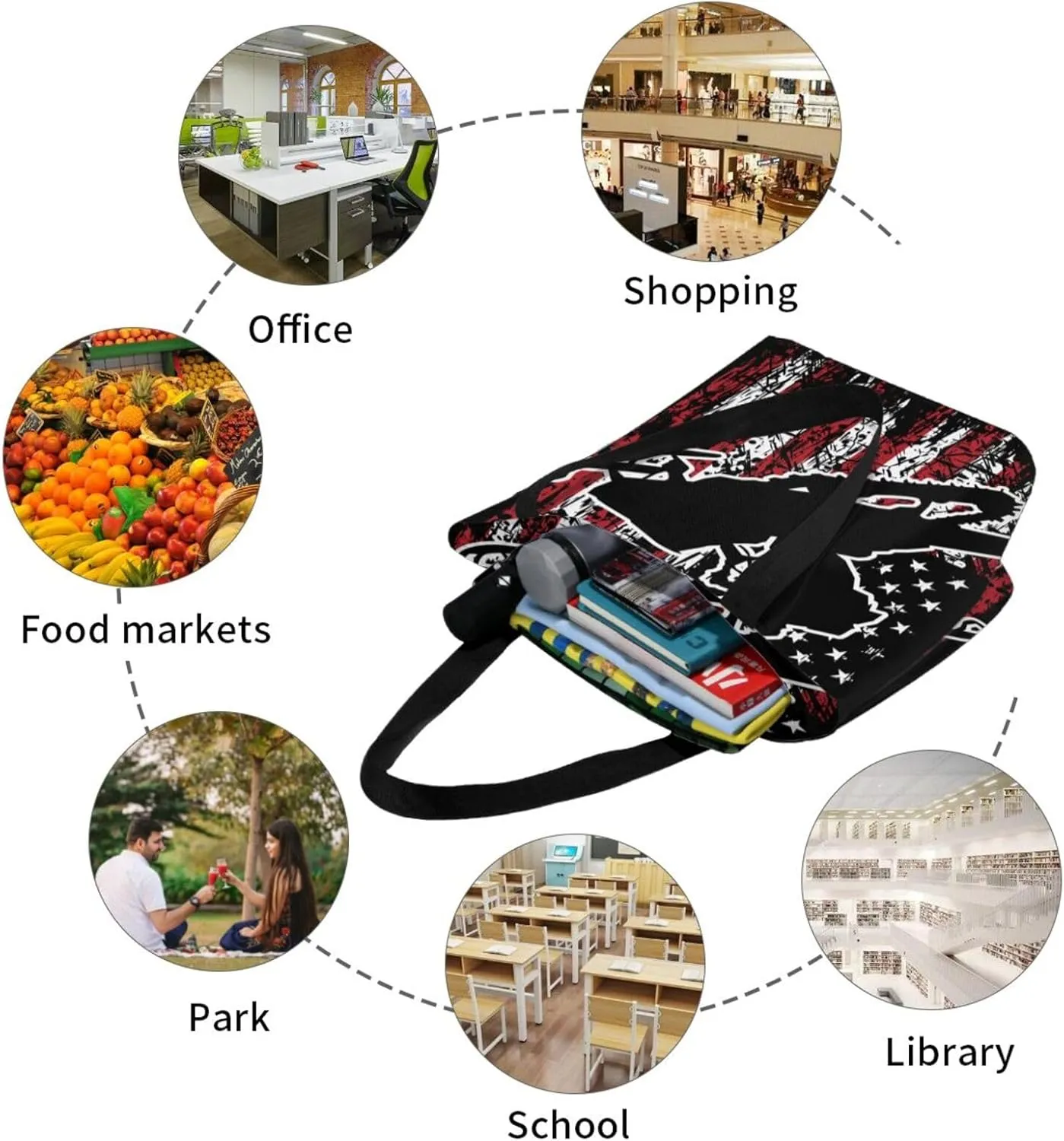 American Motorcycle Flag Dirt Bike Women's Tote Bag Shoulder Bag Shopping Handbag Large Capacity Handbag With Zipper