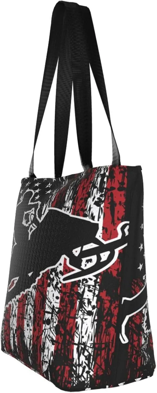 American Motorcycle Flag Dirt Bike Women's Tote Bag Shoulder Bag Shopping Handbag Large Capacity Handbag With Zipper