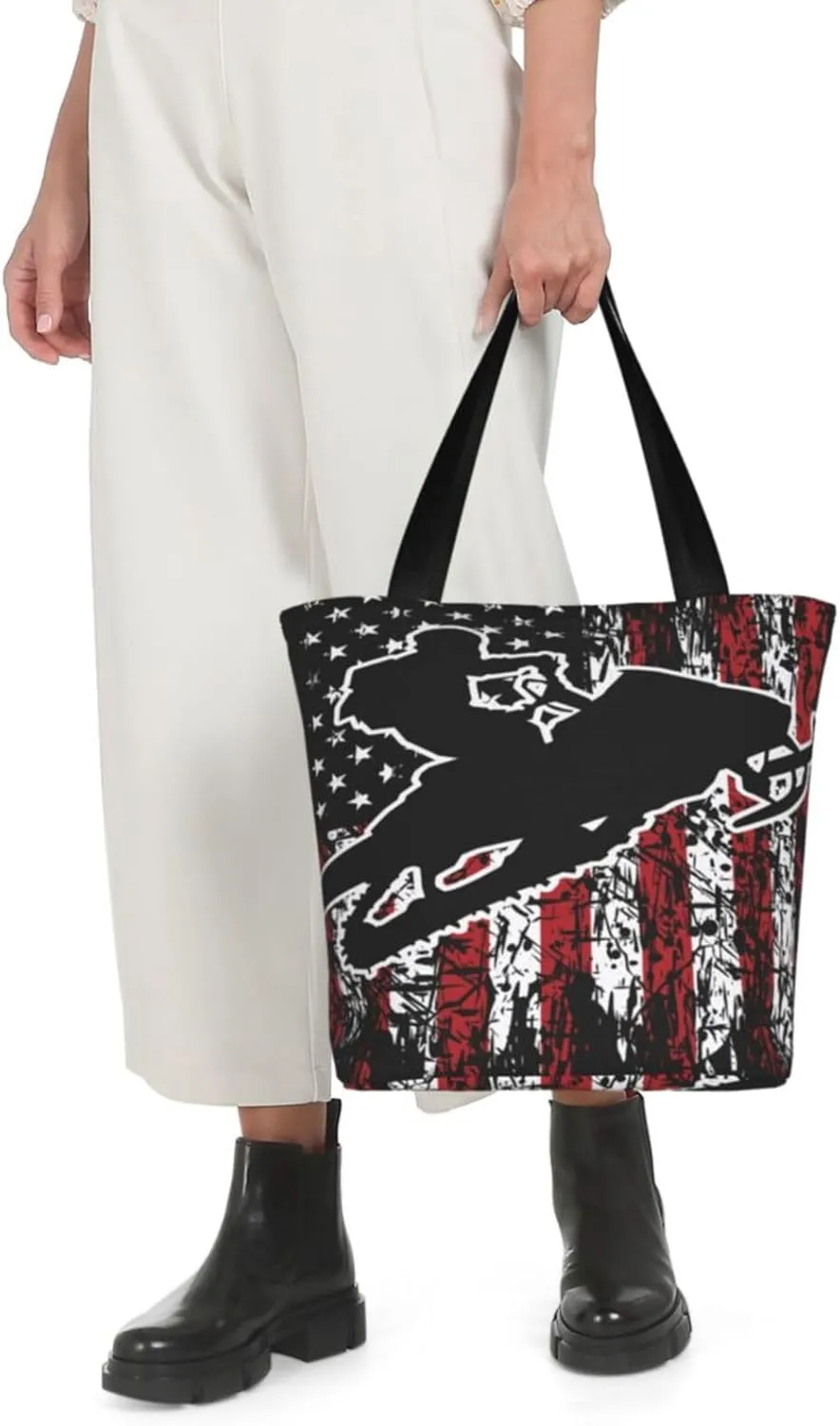 American Motorcycle Flag Dirt Bike Women's Tote Bag Shoulder Bag Shopping Handbag Large Capacity Handbag With Zipper