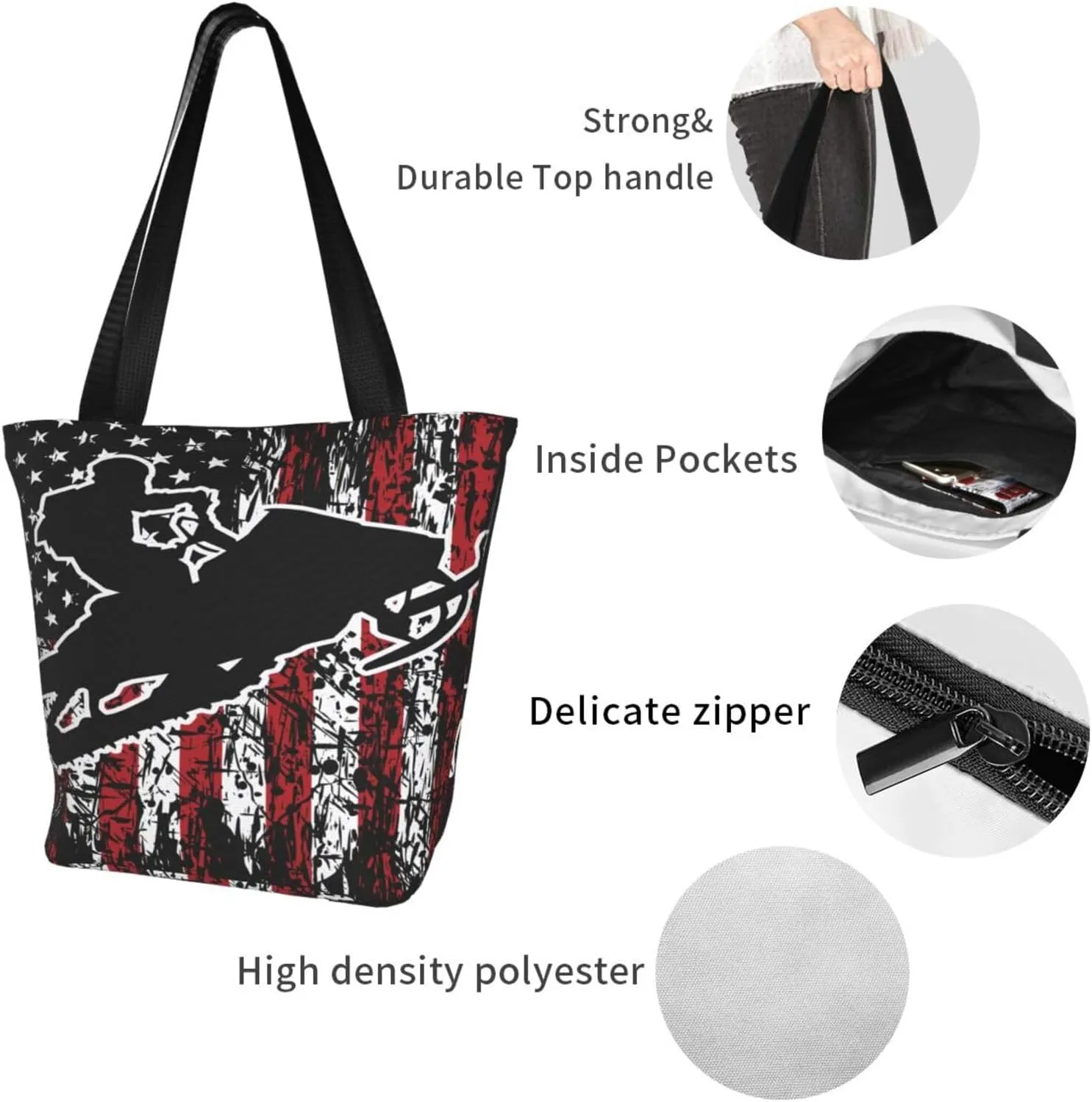 American Motorcycle Flag Dirt Bike Women's Tote Bag Shoulder Bag Shopping Handbag Large Capacity Handbag With Zipper