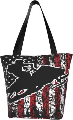 American Motorcycle Flag Dirt Bike Women's Tote Bag Shoulder Bag Shopping Handbag Large Capacity Handbag With Zipper
