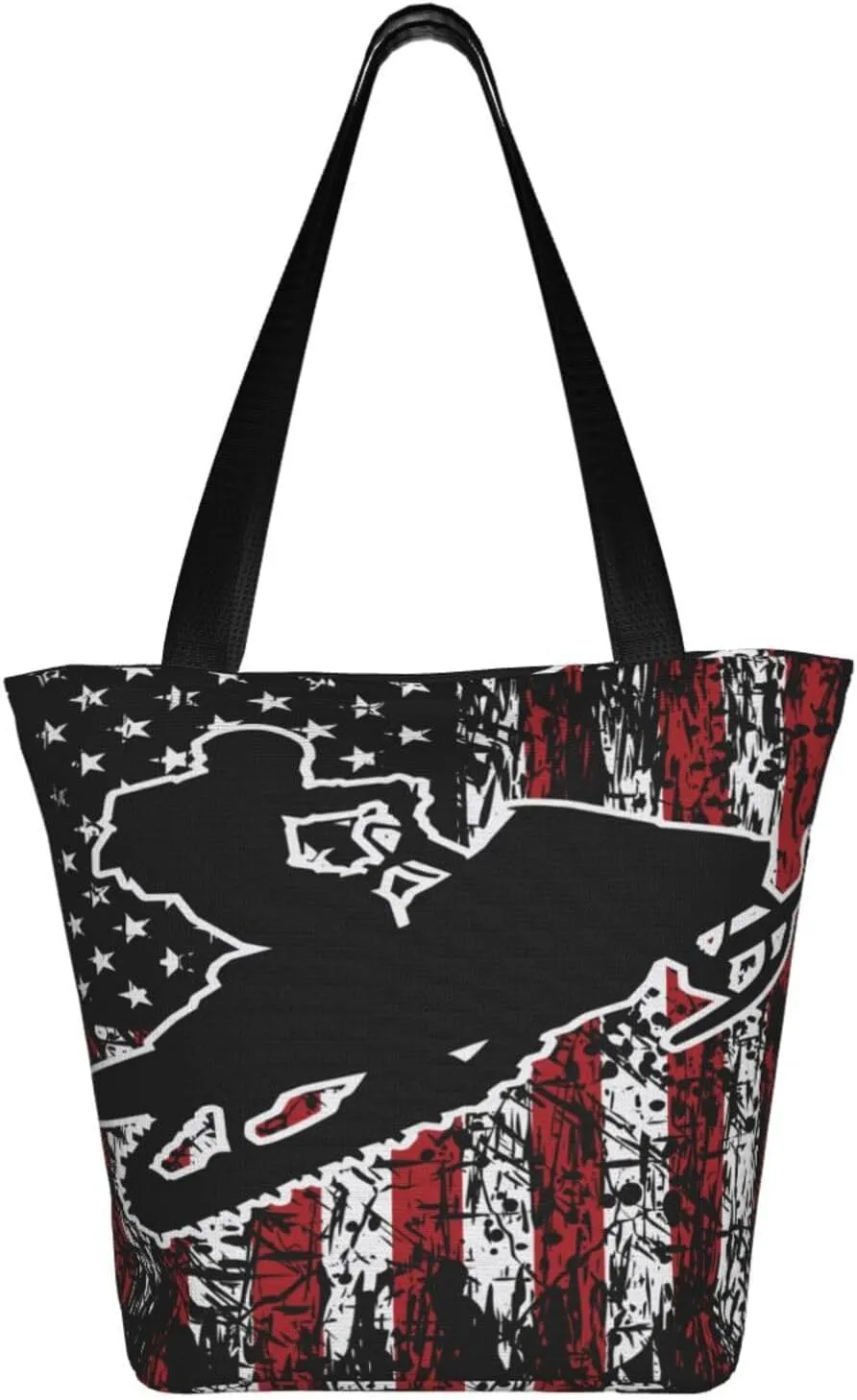 American Motorcycle Flag Dirt Bike Women's Tote Bag Shoulder Bag Shopping Handbag Large Capacity Handbag With Zipper