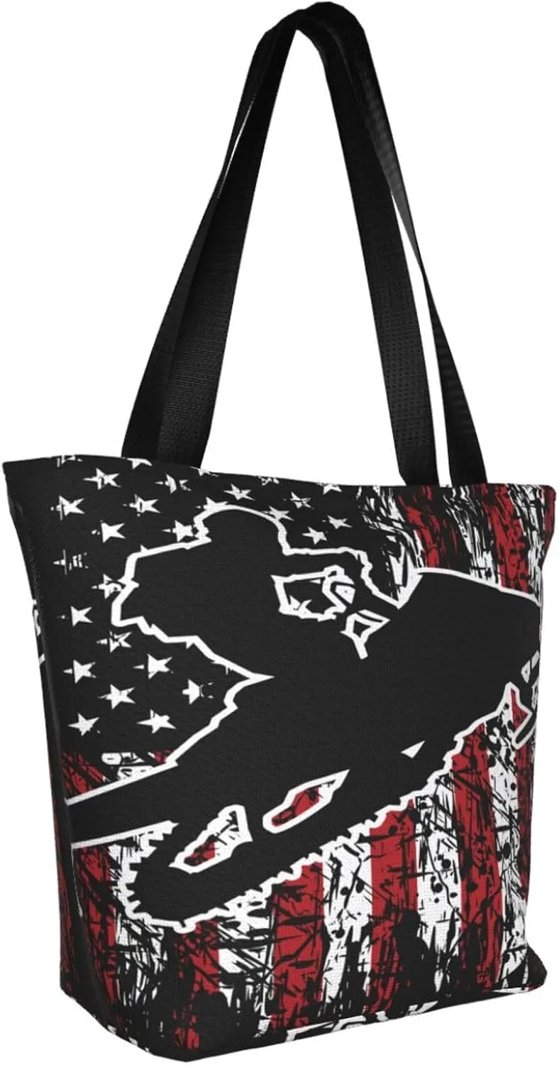 American Motorcycle Flag Dirt Bike Women's Tote Bag Shoulder Bag Shopping Handbag Large Capacity Handbag With Zipper