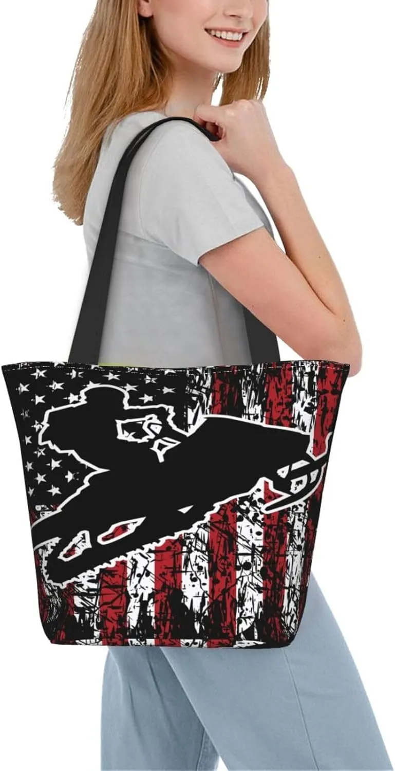 American Motorcycle Flag Dirt Bike Women's Tote Bag Shoulder Bag Shopping Handbag Large Capacity Handbag With Zipper