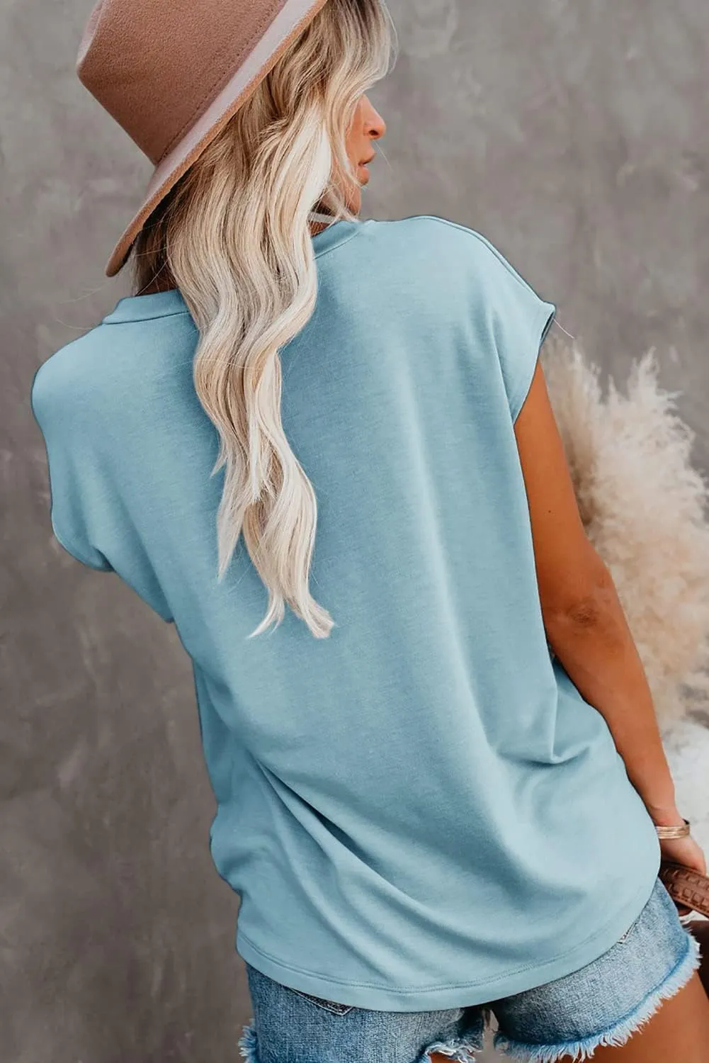 ANCAPELION Women’s Casual Summer Shirt Short Sleeve Round Neck T-Shirt Basic Tee Tunic Top Fit Loose with Pocket