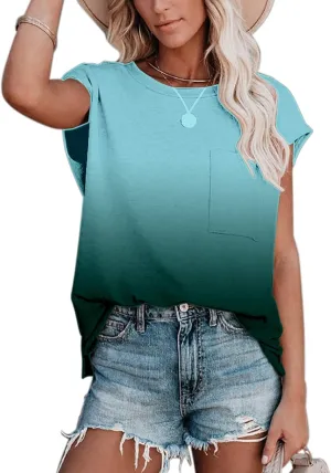 ANCAPELION Women’s Casual Summer Shirt Short Sleeve Round Neck T-Shirt Basic Tee Tunic Top Fit Loose with Pocket
