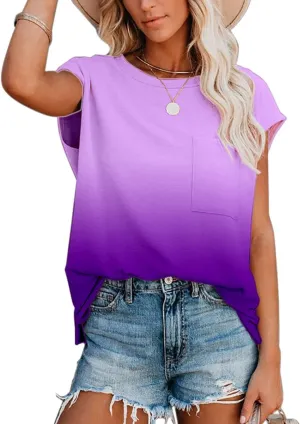 ANCAPELION Women’s Casual Summer Shirt Short Sleeve Round Neck T-Shirt Basic Tee Tunic Top Fit Loose with Pocket