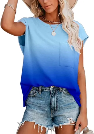 ANCAPELION Women’s Casual Summer Shirt Short Sleeve Round Neck T-Shirt Basic Tee Tunic Top Fit Loose with Pocket