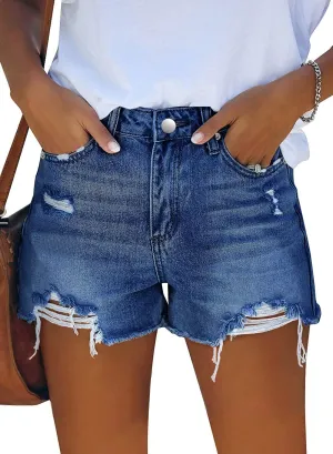 Angerella Women's Denim Shorts Mid Rise Ripped Jean Short