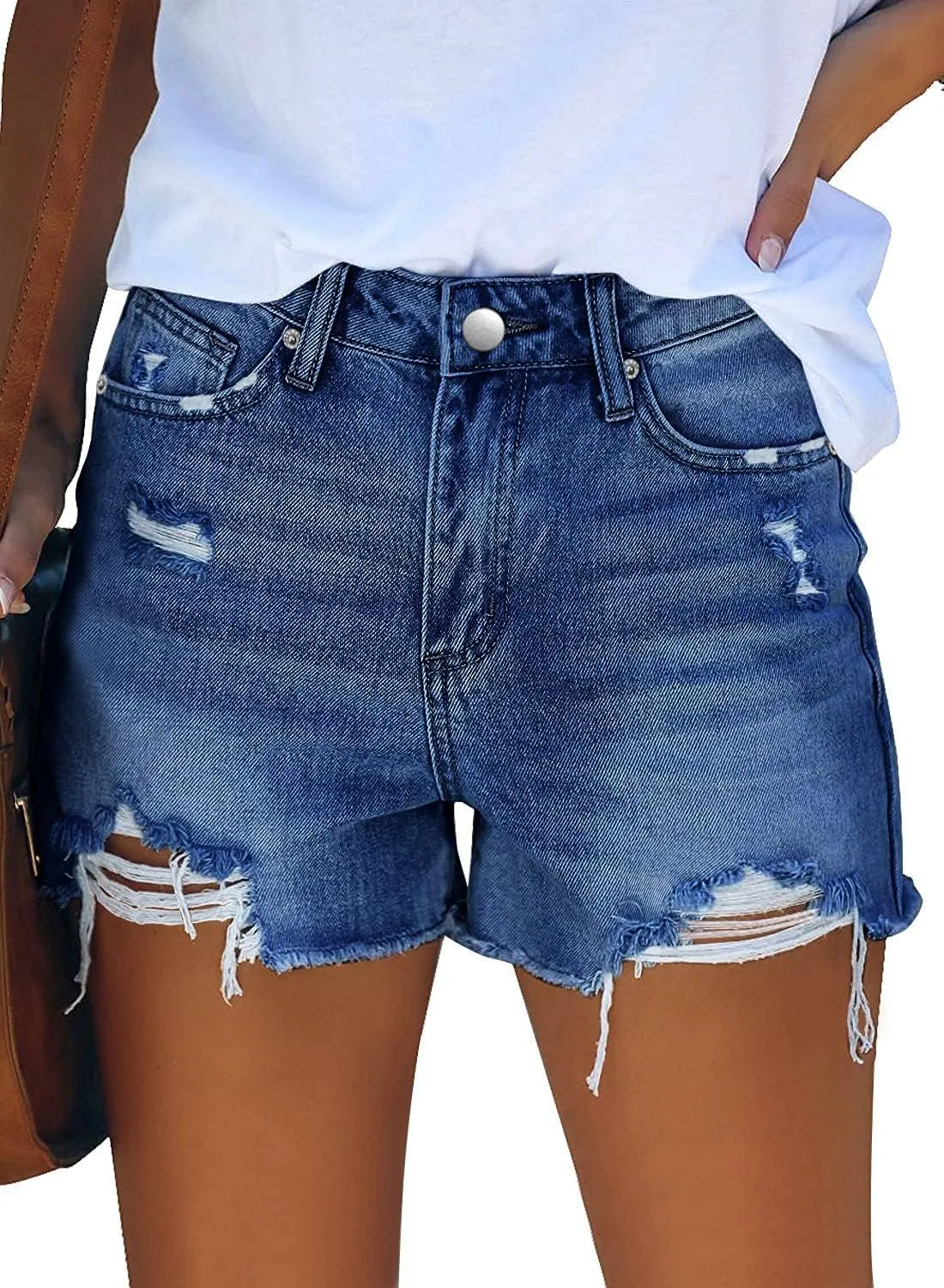 Angerella Women's Denim Shorts Mid Rise Ripped Jean Short