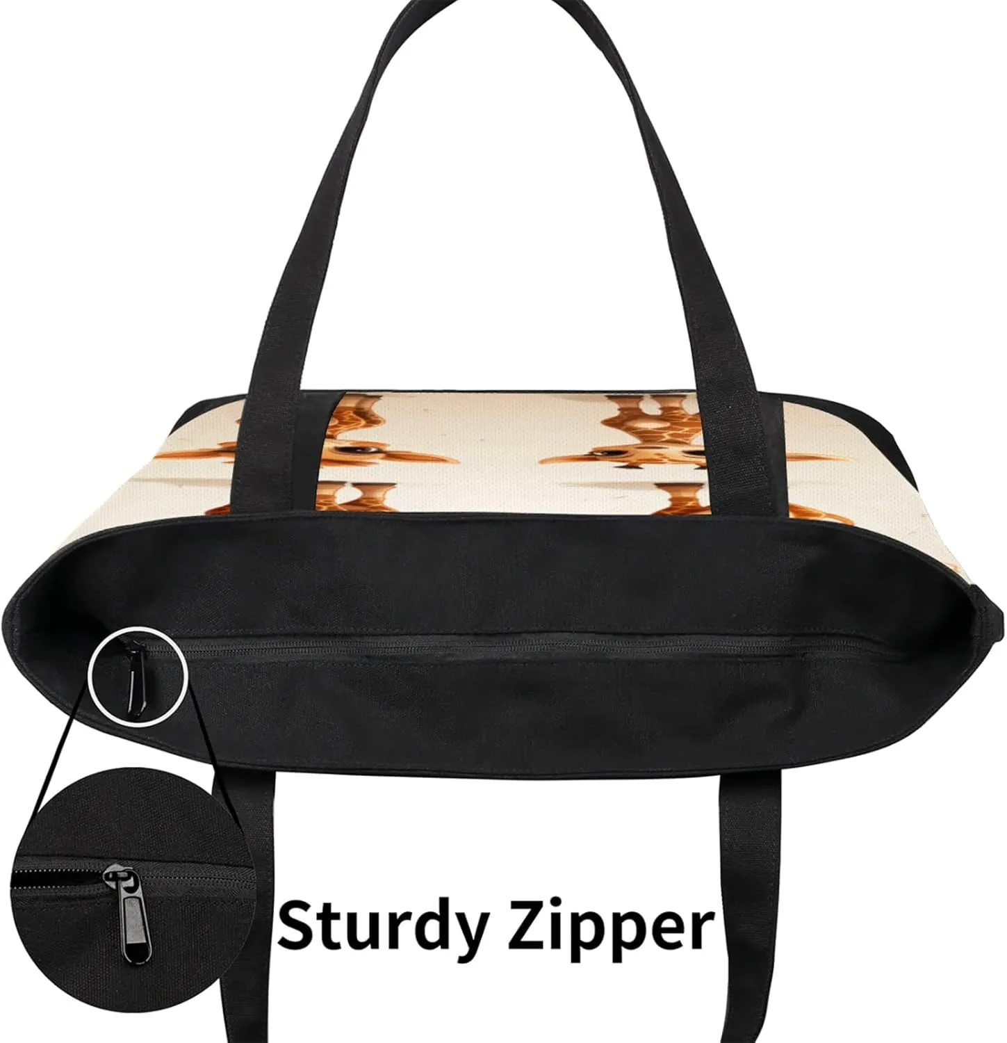 Animal Giraffe Canvas Tote Bag Casual Shoulder Handbag Large Shopping Bags With 5 Pocket Carry On Weekender Backpack