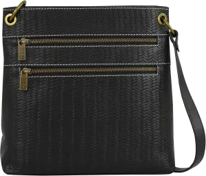 Anna by Anuschka Heritage Collection Women's Genuine Leather Medium Crossbody - Herringbone Embossed Black
