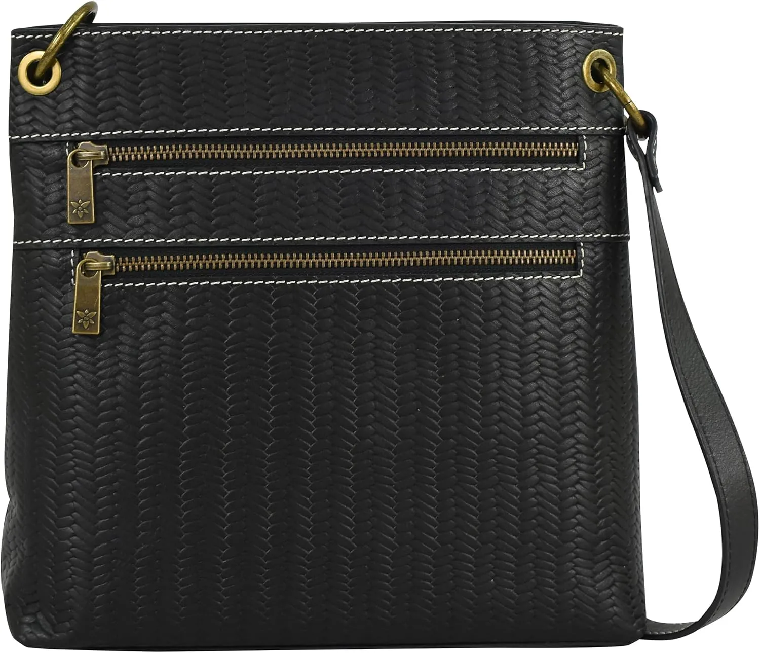 Anna by Anuschka Heritage Collection Women's Genuine Leather Medium Crossbody - Herringbone Embossed Black