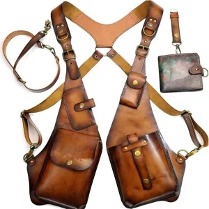 Anti-Theft Harness Wallet for Men - Underarm Shoulder Bag With Adjustable PU Leather Strap, Outdoor Phone Pocket (Coffee)