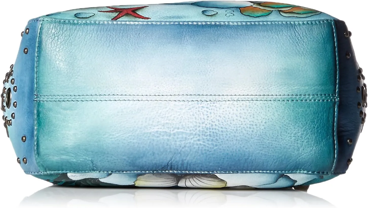 Anuschka Women's Genuine Leather Shoulder Bag | Hand Painted Original Artwork | Classic Hobo With Studded Side Pockets