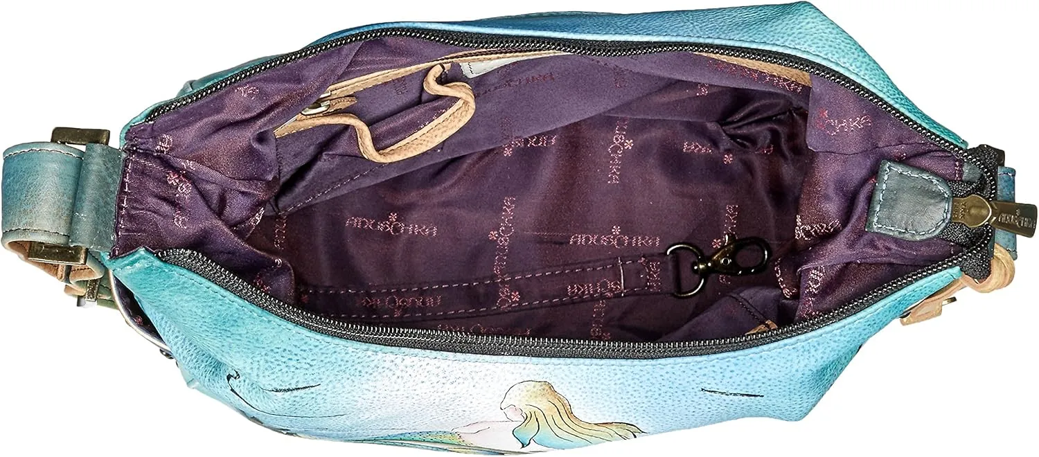 Anuschka Women's Genuine Leather Shoulder Bag | Hand Painted Original Artwork | Classic Hobo With Studded Side Pockets