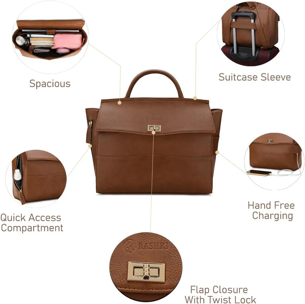 Aria Tote Convertible Backpack for Women 15.6 Inch | Versatile Laptop Bag | Office, College & Travel-Friendly | Stylish Vegan Leather Work Bag | Spacious, Secure & Ergonomic Design (TAN)