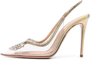 Arqa Clear PVC Slingback Pumps for Women,Rhinestone Embellished Pointed Toe High Heels Ankle Strap Dressy Stilettos