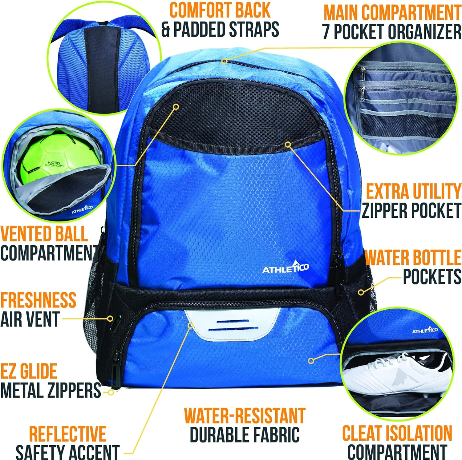 Athletico Youth Soccer Bag - Soccer Backpack & Bags for Basketball, Volleyball & Football | Includes Separate Cleat and Ball Compartment