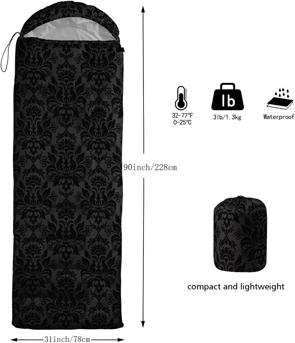 Axolotl Moon and Stars Sleeping Bag for Adults,Black White Waterproof Lightweight Camping Bag,3 Season Warm and Cool Weather Backpacking Bag for Women Men,Traveling and Outdoors Camping Gear Equipment