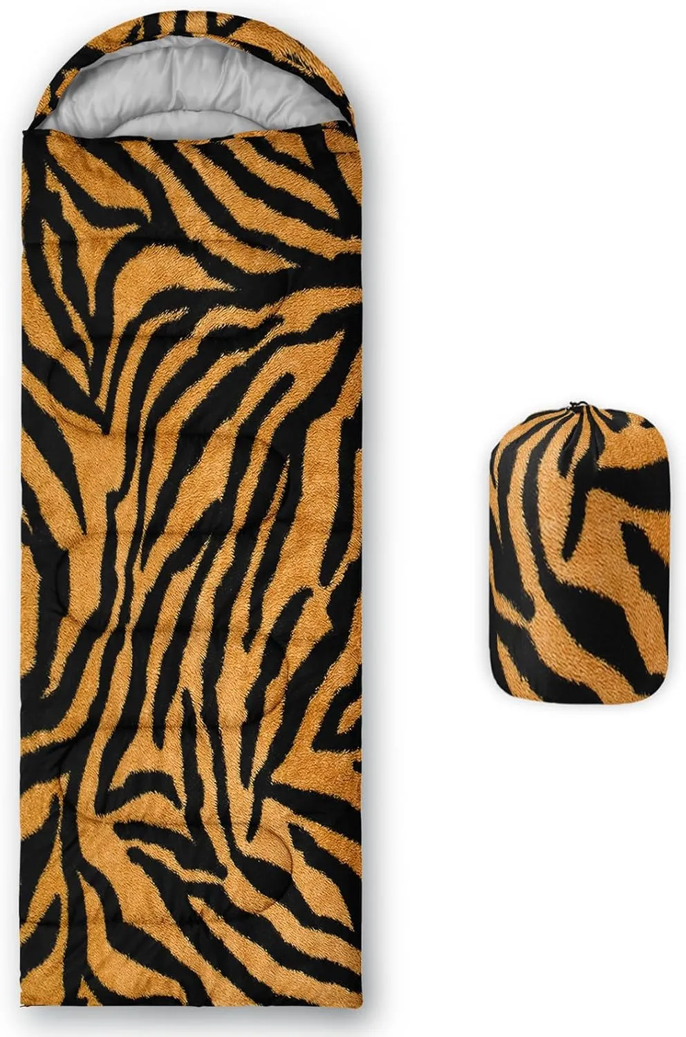 Axolotl Tiger Skin Sleeping Bag,3 Season Warm Cool Weather Waterproof Portable Camping Bag for Adults,Lightweight Backpacking Bag with Compression Sack for Camping Travelling Outdoor Picnic,Yellow