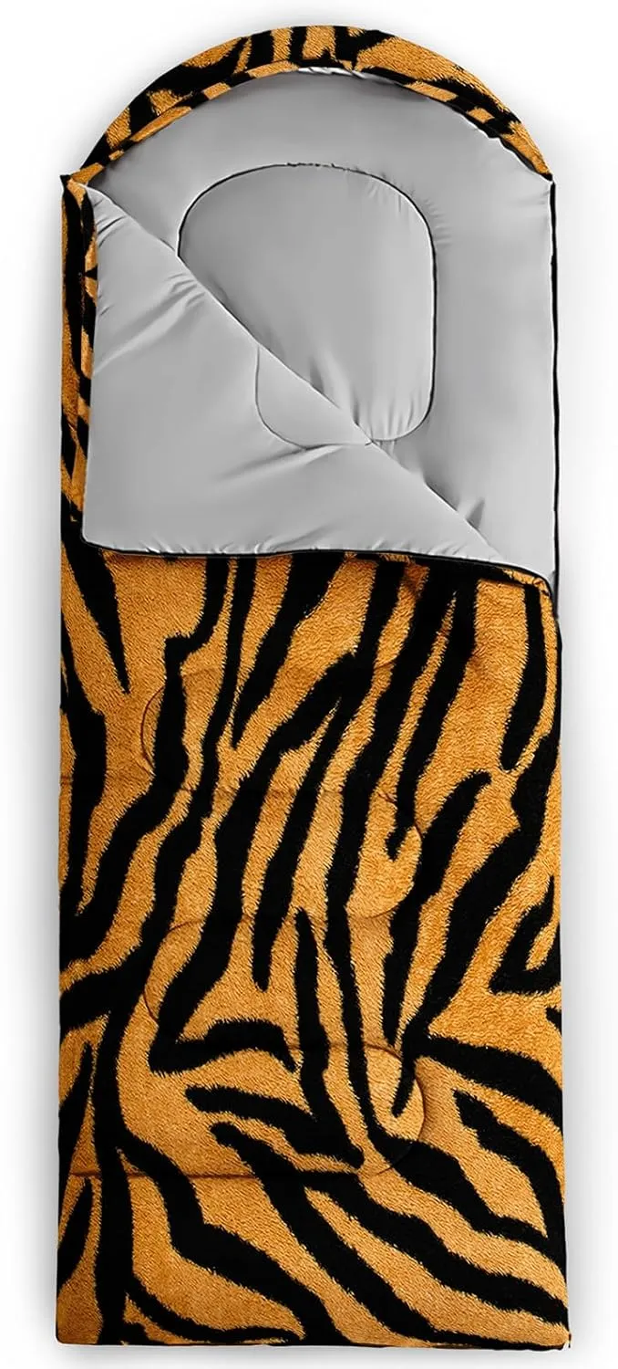 Axolotl Tiger Skin Sleeping Bag,3 Season Warm Cool Weather Waterproof Portable Camping Bag for Adults,Lightweight Backpacking Bag with Compression Sack for Camping Travelling Outdoor Picnic,Yellow