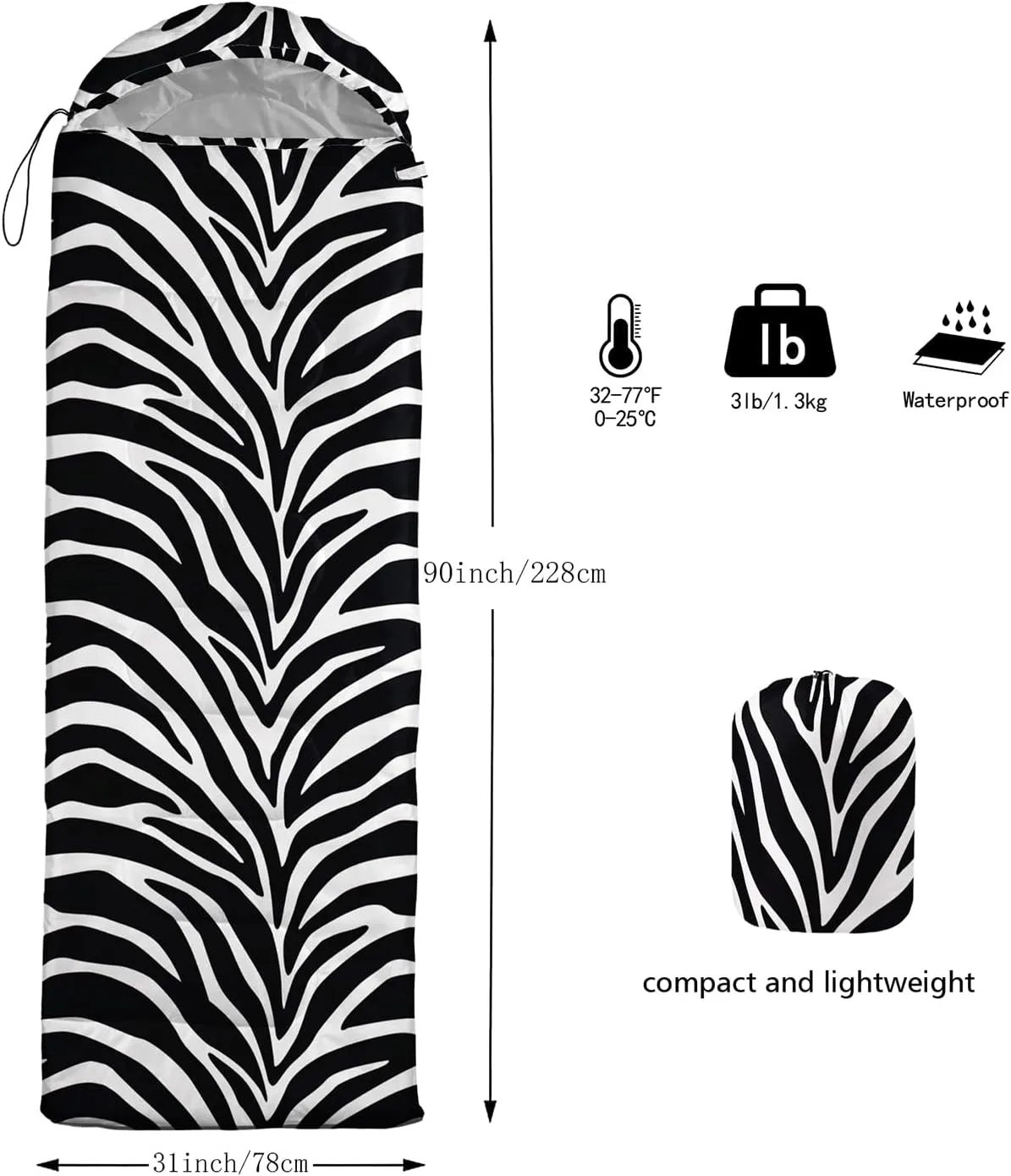 Axolotl Tiger Skin Sleeping Bag,3 Season Warm Cool Weather Waterproof Portable Camping Bag for Adults,Lightweight Backpacking Bag with Compression Sack for Camping Travelling Outdoor Picnic,Yellow