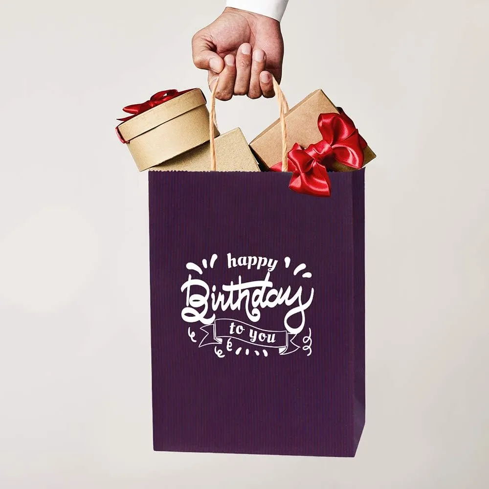 BagDream Gift Bags 100Pcs 5.25x3x8 Small Kraft Paper Gift Bags with Handles Bulk, Purple Paper Sacks for Small Business, Retail, Merchandise, Grocery, Wedding Birthday Party favor