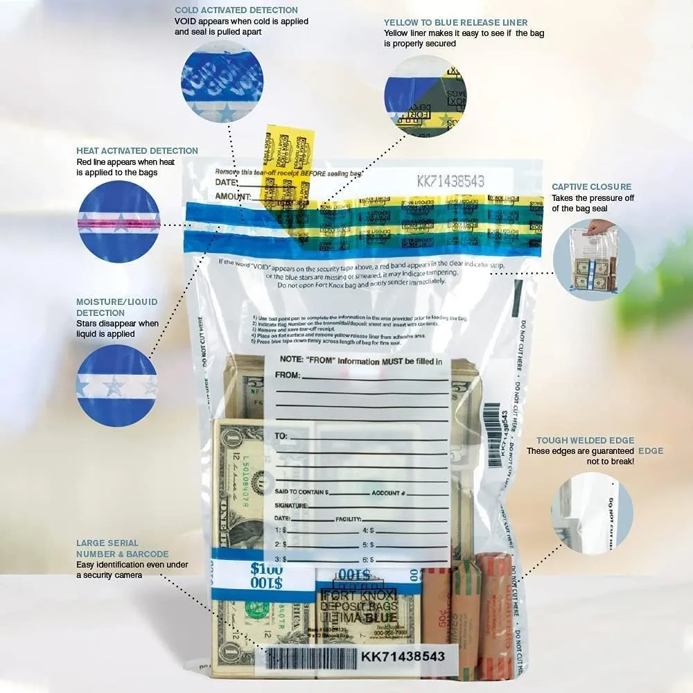 BankSupplies Ultima Blue White Deposit Bags | 12W x 16H | Case of 500 | Discreet, Opaque & Secure | Bank Deposit Bags | Tamper Evident Security | Easy to Use | Write-On Surface