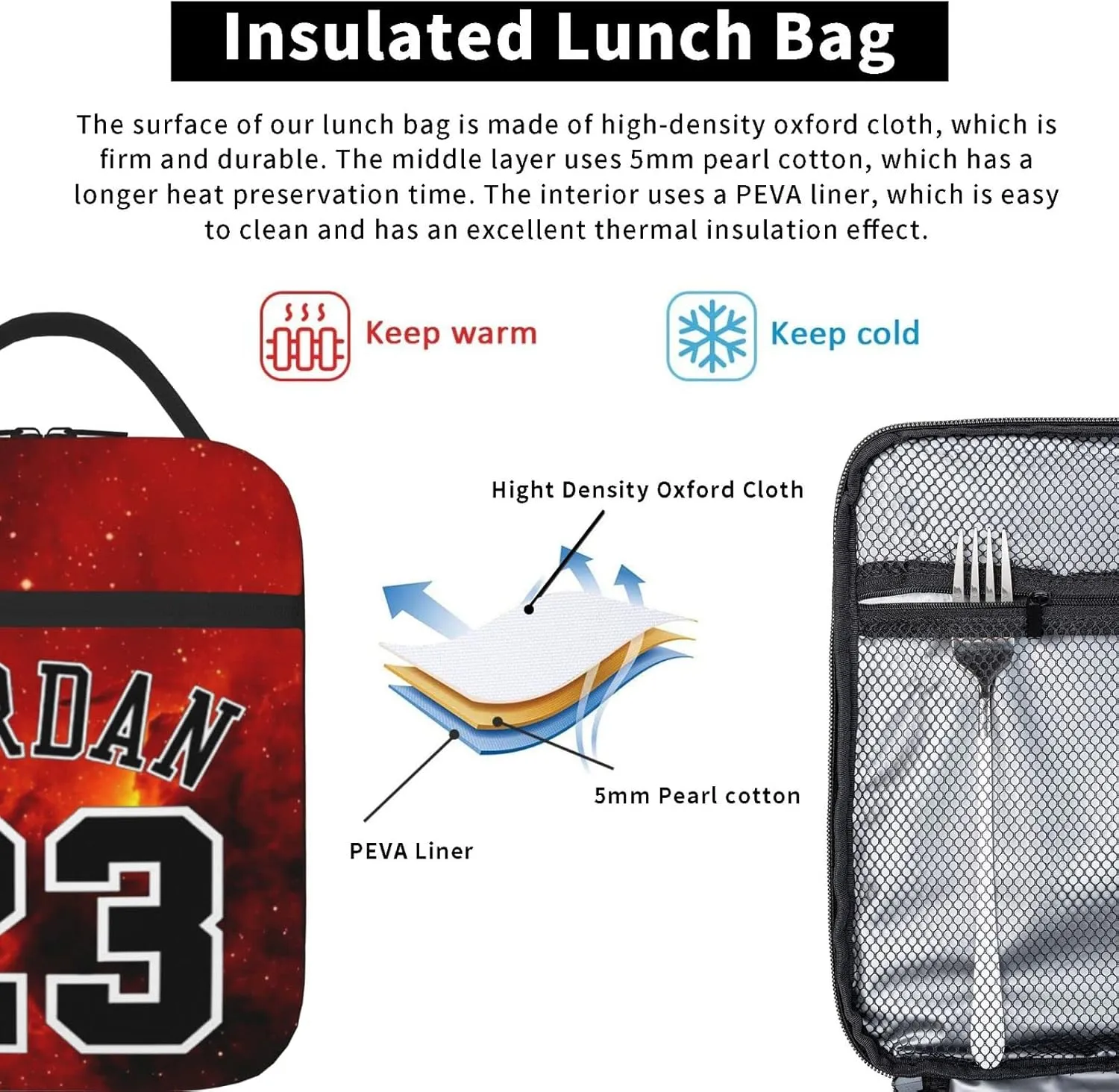 Basketball 23 Lunch Bag Women's Men's Insulated Lunch Box Reusable Girls Boys Lunch Tote Portable Bag for Work, Picnic, Travel