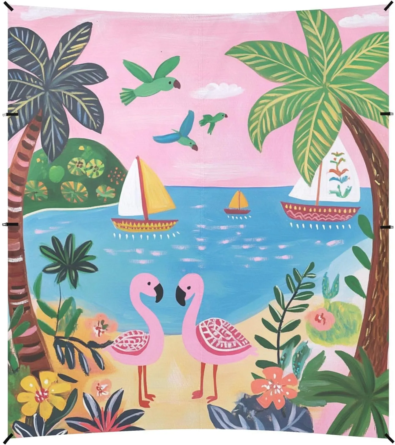 Beach Coconut Tree Flamingos Beach Cabana UPF50 Lightweight Sun Shade Includes Sand Shovel, Sandbags, Stability Poles for Backyard and Camping