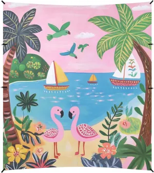 Beach Coconut Tree Flamingos Beach Cabana UPF50 Lightweight Sun Shade Includes Sand Shovel, Sandbags, Stability Poles for Backyard and Camping