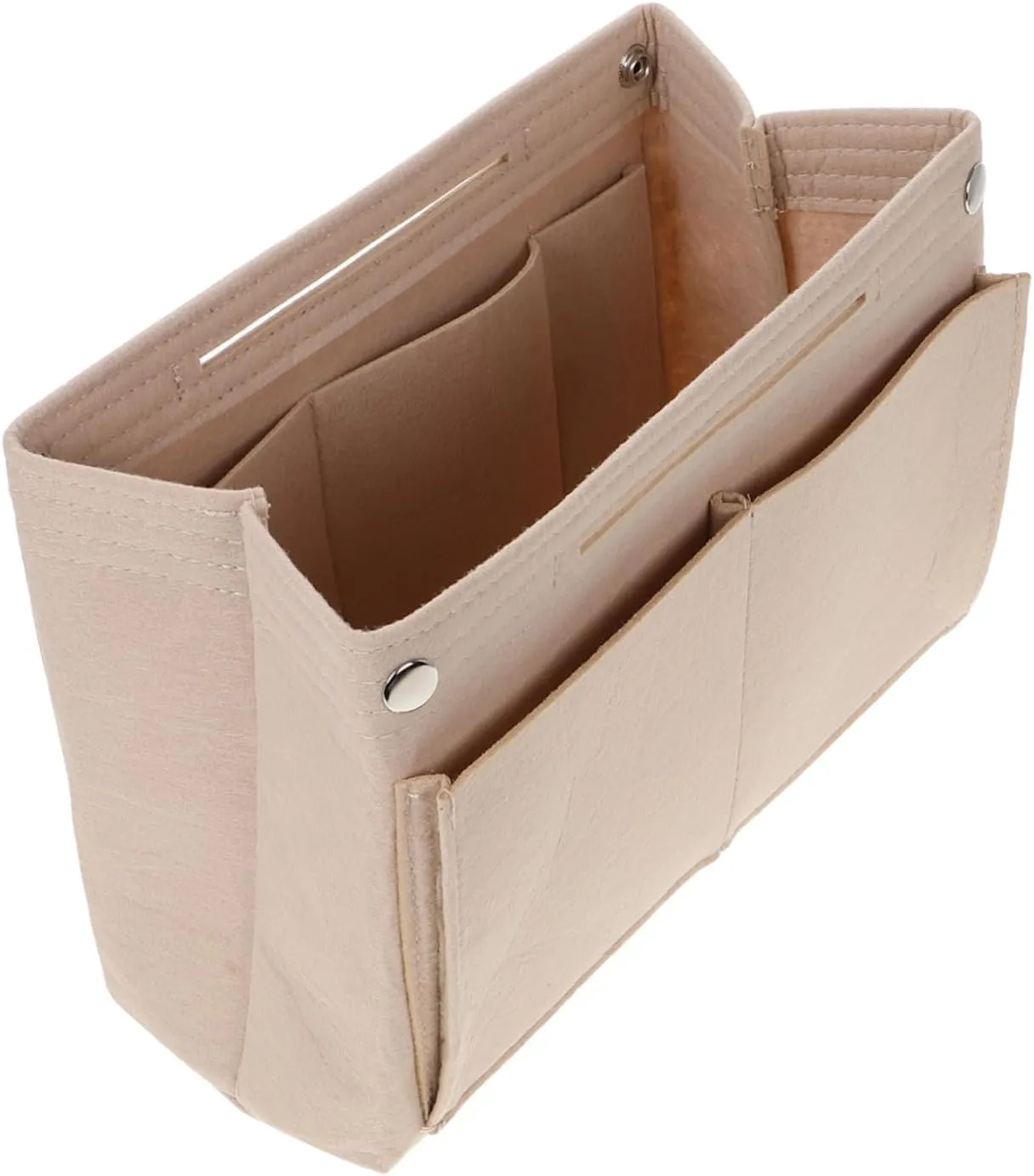 Beige Double Felt Makeup Bag Organizer Insert Multifunctional Travel Cosmetic Storage with Spacious Capacity Inner Compartments for Easy Access to Beauty Essentials