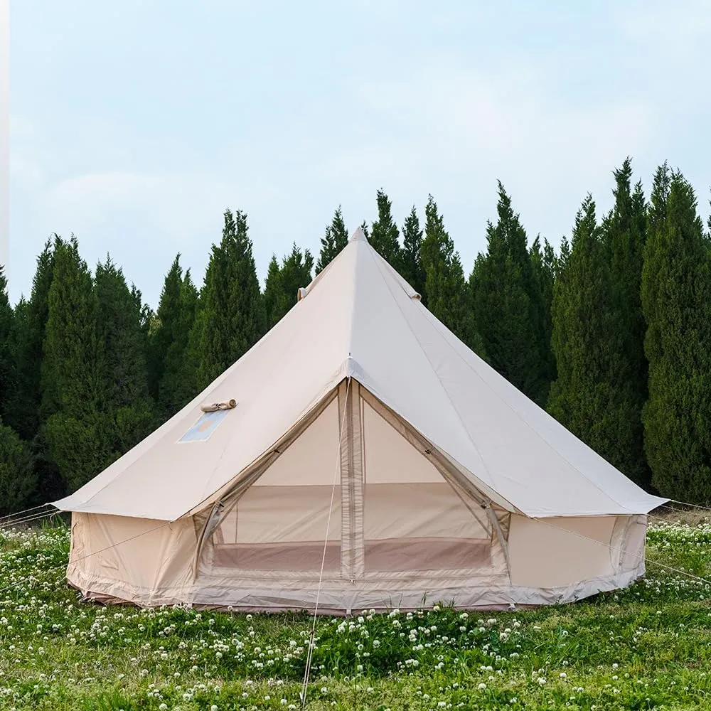 Bell Tent for Family Camping - Spacious 13.1ft Yurt with Stove Jack, Large Glamping Tents for 4-6 People, 4 Season Oxford Canvas Shelter