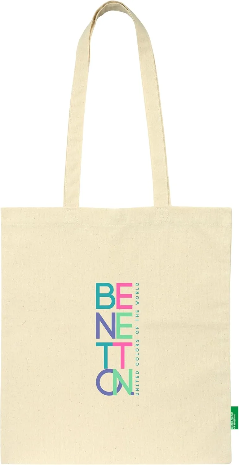 BENETTON - Tote Bag, Women's Bag, Tote Bag, Comfortable and Versatile, Quality and Resistance, 38 x 42 cm, Natural Beige, Natural beige, Estándar, Casual, Natural Beige, Estándar, Casual