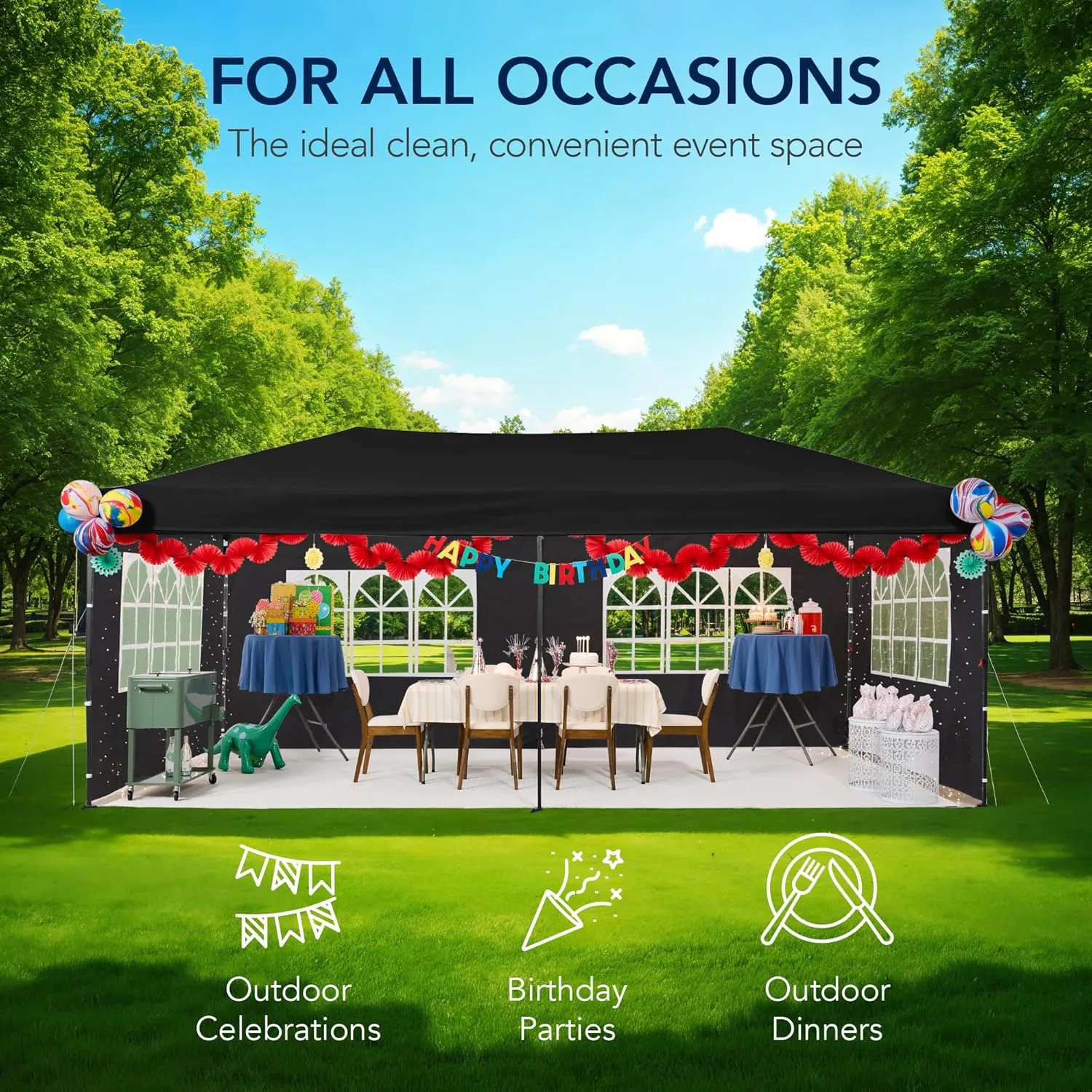 Best Choice Products 10x20 Party Tent, Heavy Duty Waterproof Large Outdoor Event Easy Pop Up Canopy Shelter w/Sidewalls, 1-Button Setup, Wheeled Case, Weight Bags - Black