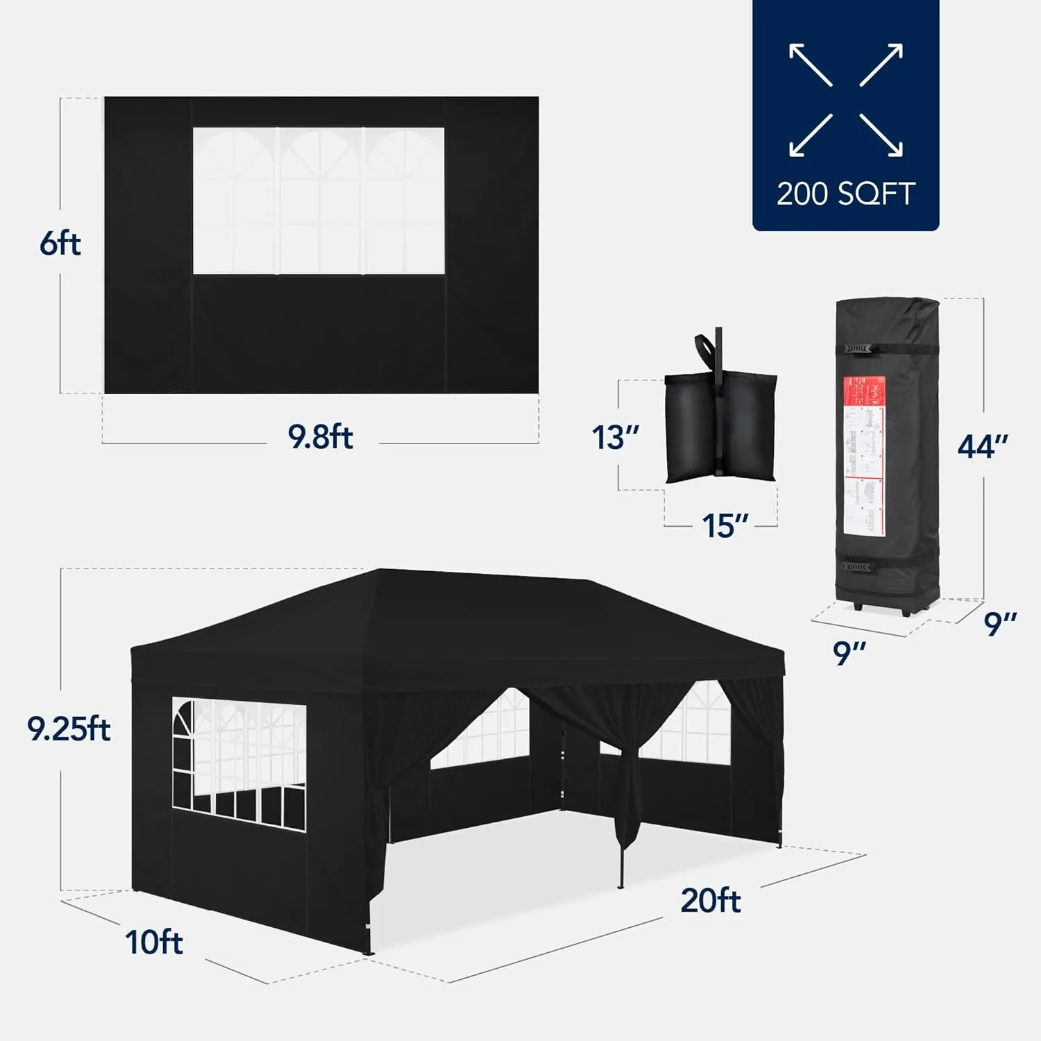 Best Choice Products 10x20 Party Tent, Heavy Duty Waterproof Large Outdoor Event Easy Pop Up Canopy Shelter w/Sidewalls, 1-Button Setup, Wheeled Case, Weight Bags - Black