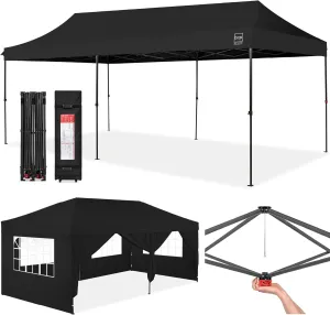 Best Choice Products 10x20 Party Tent, Heavy Duty Waterproof Large Outdoor Event Easy Pop Up Canopy Shelter w/Sidewalls, 1-Button Setup, Wheeled Case, Weight Bags - Black